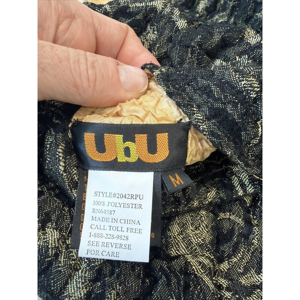UBU Textured Crinkle Jacket Women M Floral Black gold Reversible Zip Iridescent - Picture 4 of 5